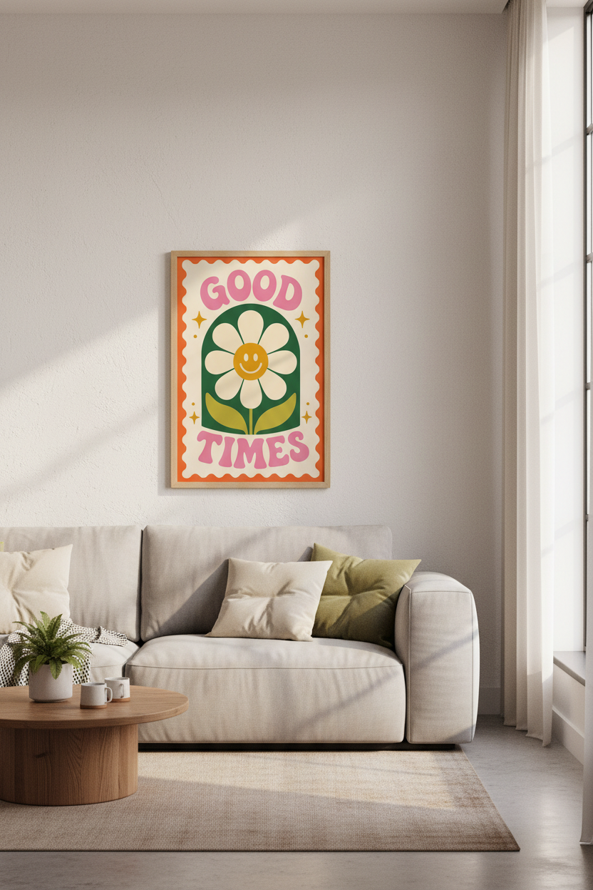 Retro Daisy Good Times Wall Art Print | Boho Dorm Decor | 70s Aesthetic Poster
