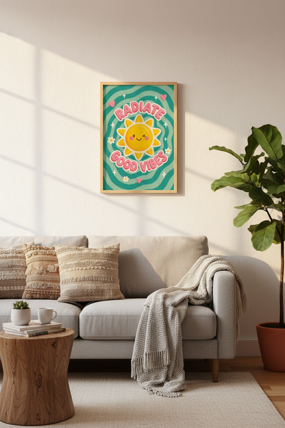 Danish Pastel Wall Art Print | Retro Sun Good Vibes Poster, Aesthetic Dorm Decor