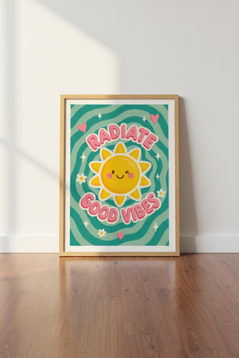 Danish Pastel Wall Art Print | Retro Sun Good Vibes Poster, Aesthetic Dorm Decor