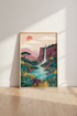 Waterfall Landscape Wall Art | Boho Mountain Sunset Print | Modern Nature Poster Decor