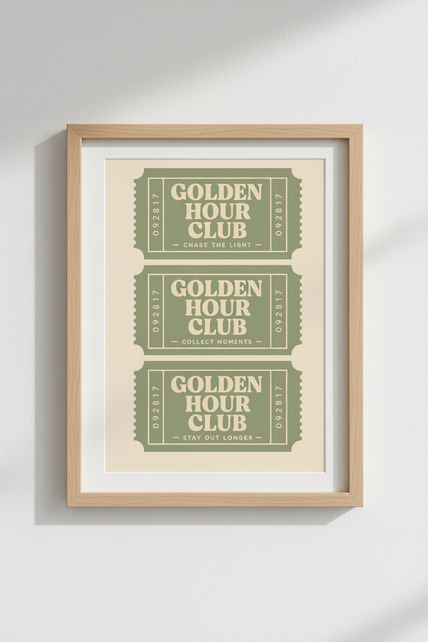 Retro ticket poster | Sage green tones, Living Room Decor