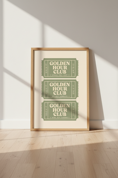 Retro ticket poster | Sage green tones, Living Room Decor