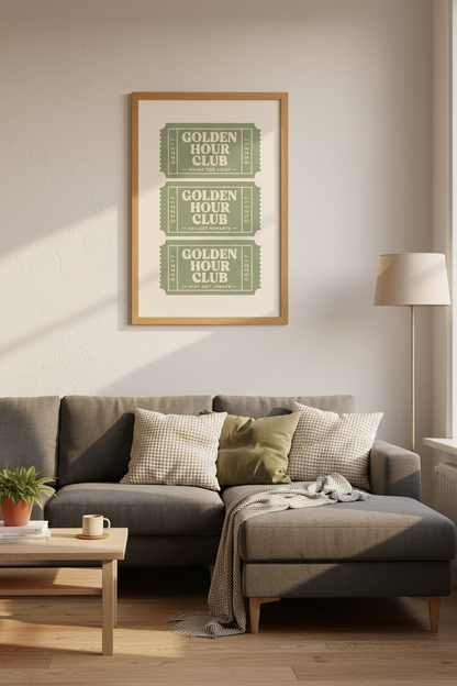 Retro ticket poster | Sage green tones, Living Room Decor