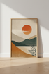 Abstract Sun & Mountain Wall Art | Mid Century Modern Boho Poster, Living Room Decor