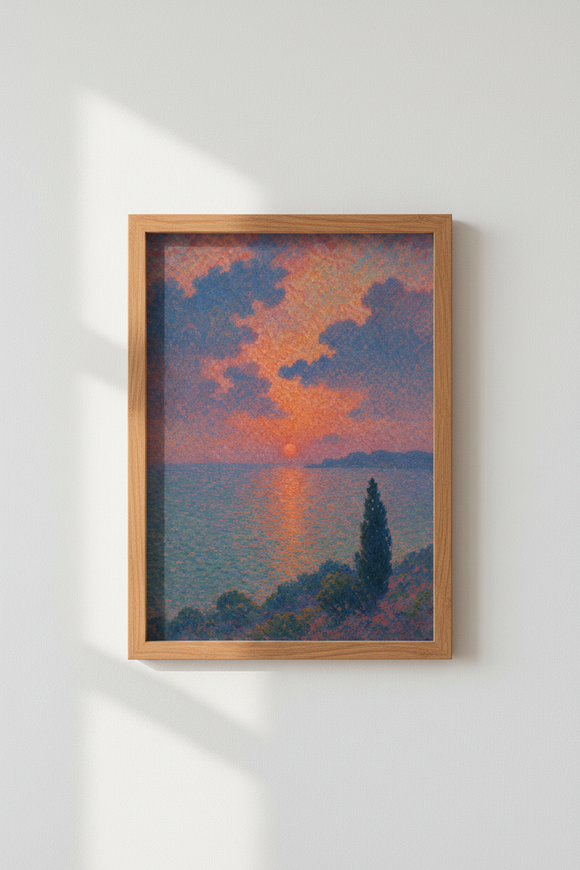 Sunset Lake Art | Impressionist Dawn Peach Living Room Decor | Warm Horizon Poster