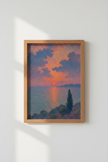 Sunset Lake Art | Impressionist Dawn Peach Living Room Decor | Warm Horizon Poster