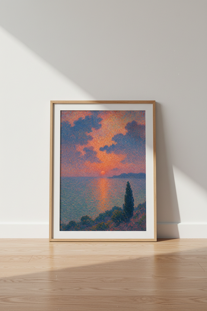 Sunset Lake Art | Impressionist Dawn Peach Living Room Decor | Warm Horizon Poster
