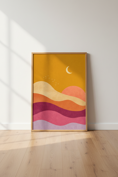 Abstract Desert Landscape | Boho Sunset Wall Art, Modern Living Room Poster