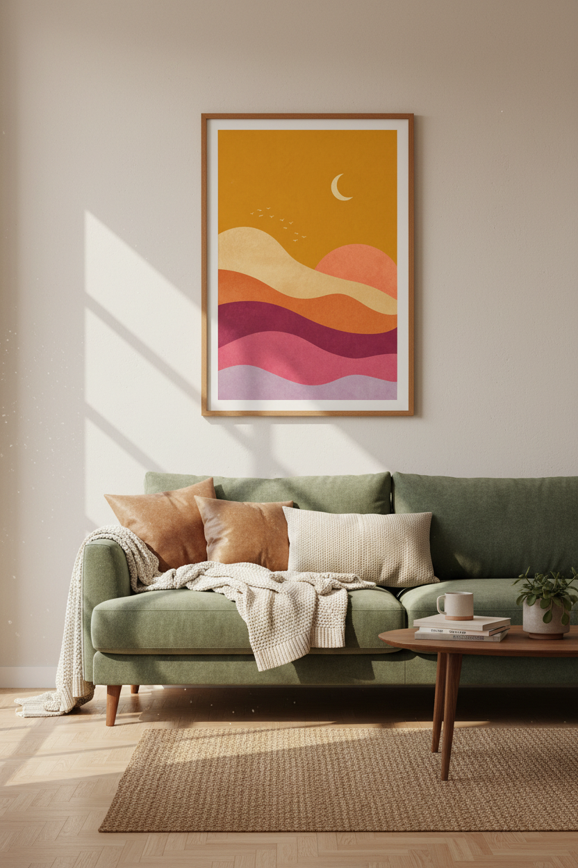 Abstract Desert Landscape | Boho Sunset Wall Art, Modern Living Room Poster
