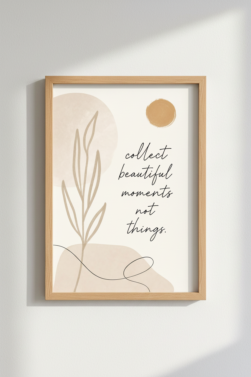 Boho Quote Wall Art Print | Minimalist Beige Botanical, Living Room Decor