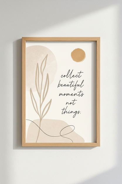 Boho Quote Wall Art Print | Minimalist Beige Botanical, Living Room Decor