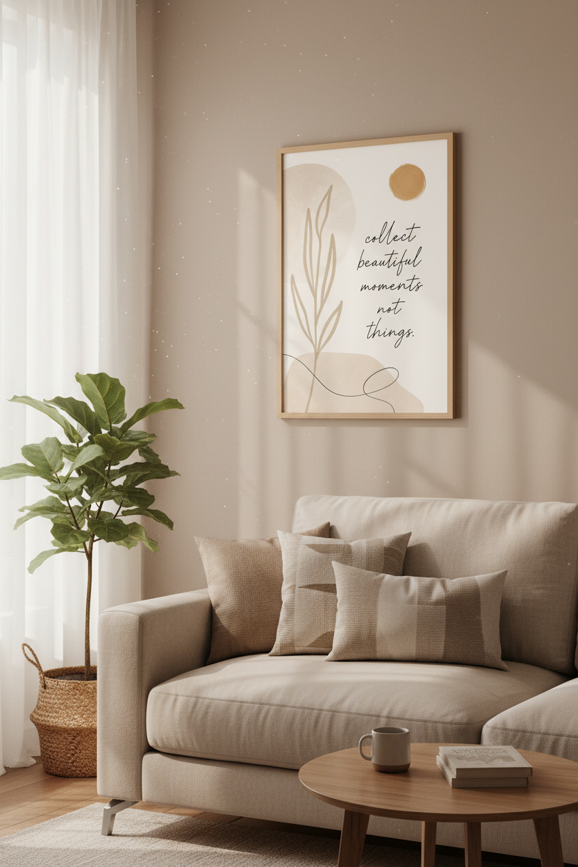 Boho Quote Wall Art Print | Minimalist Beige Botanical, Living Room Decor