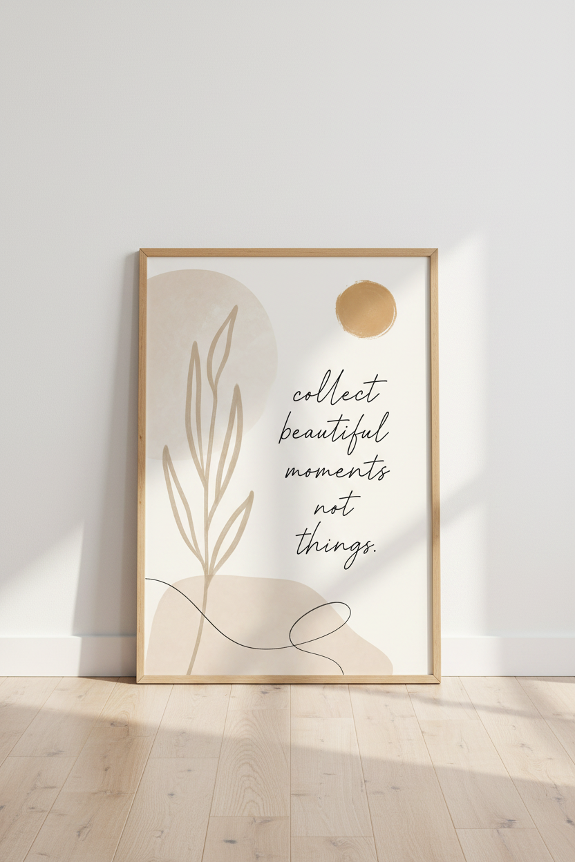 Boho Quote Wall Art Print | Minimalist Beige Botanical, Living Room Decor
