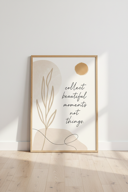 Boho Quote Wall Art Print | Minimalist Beige Botanical, Living Room Decor