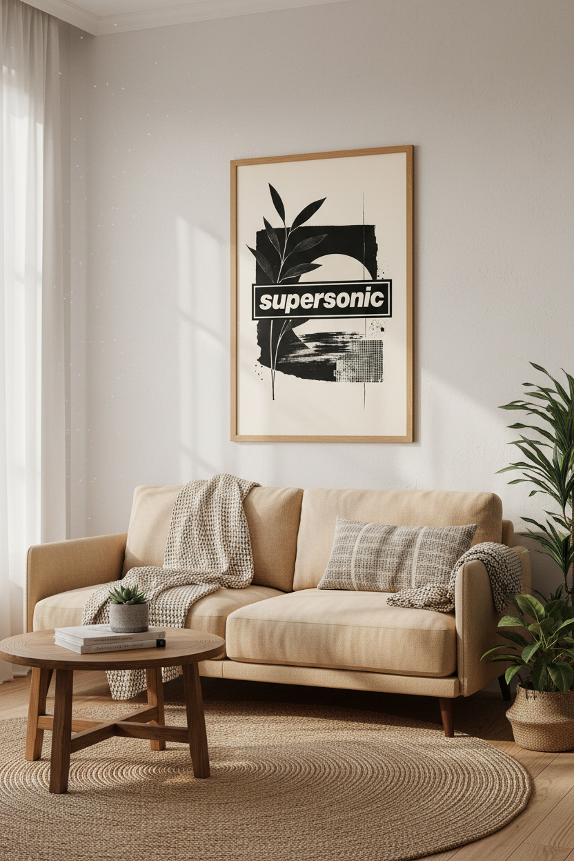 Supersonic Typography Art | Modern Botanical Black &amp; Cream, Minimalist Poster