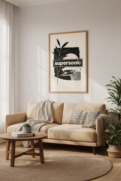 Supersonic Typography Art | Modern Botanical Black &amp; Cream, Minimalist Poster