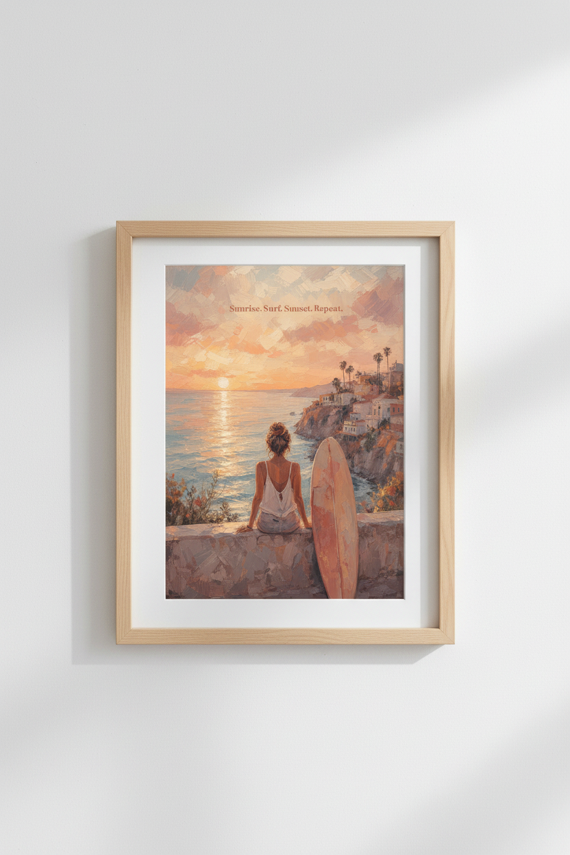 Coastal Surf Wall Art Print | Impressionist Beach Decor | Sunset Surf Poster