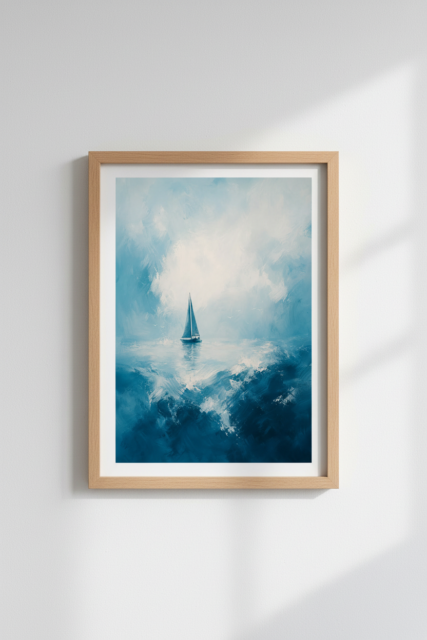 Coastal Sailing Wall Art | Nautical Blue Ocean Painting, Beach House Decor