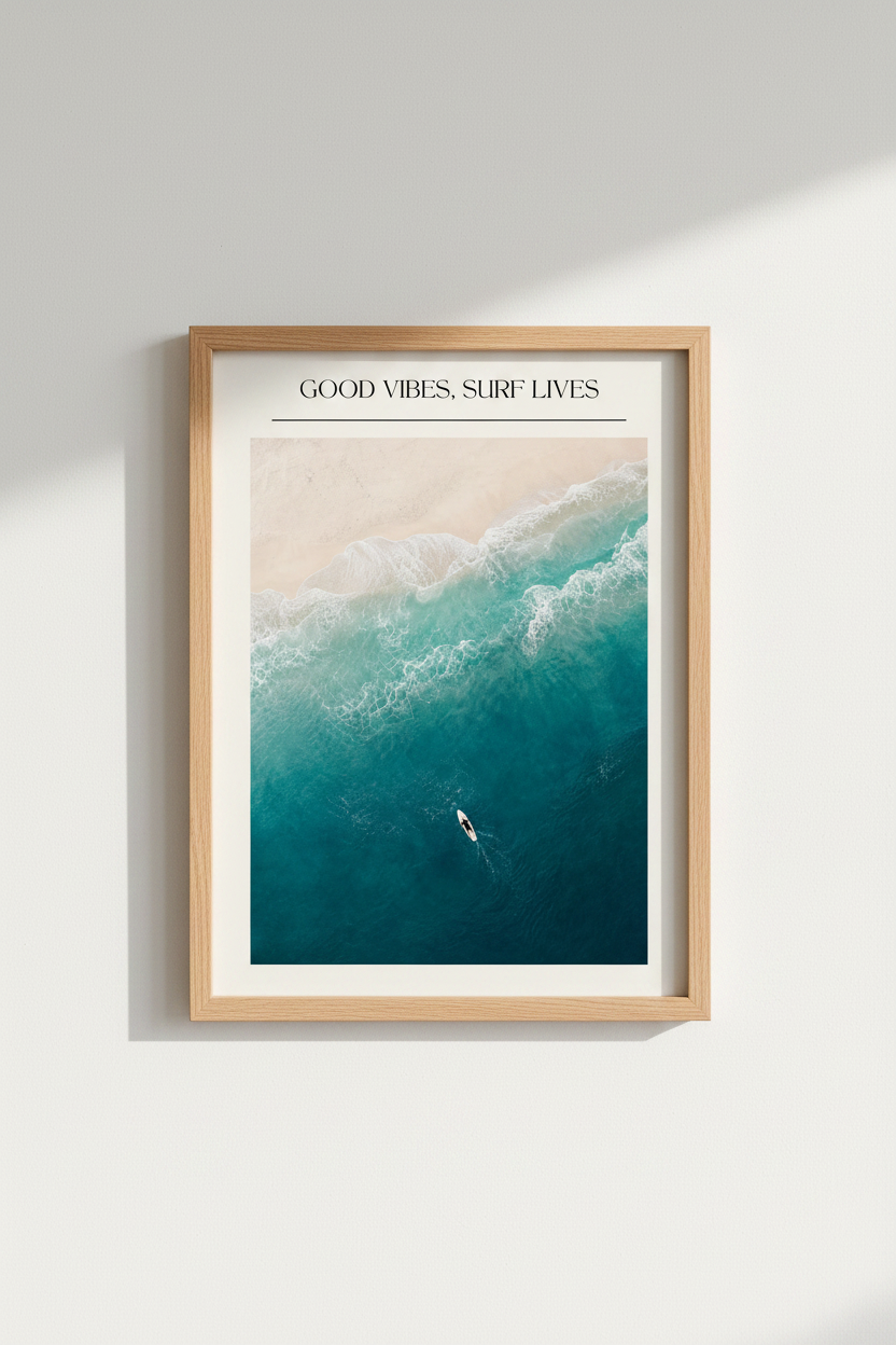 Coastal Surf Wall Art Print | Teal Beach Photography, Modern Ocean Poster