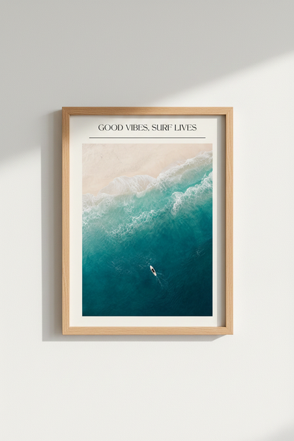 Coastal Surf Wall Art Print | Teal Beach Photography, Modern Ocean Poster