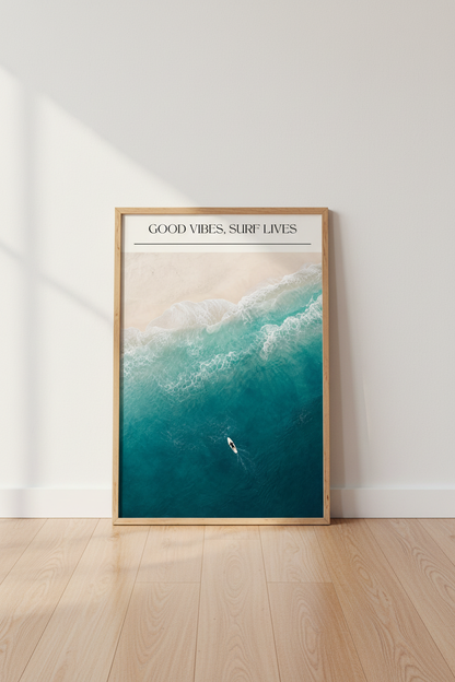Coastal Surf Wall Art Print | Teal Beach Photography, Modern Ocean Poster