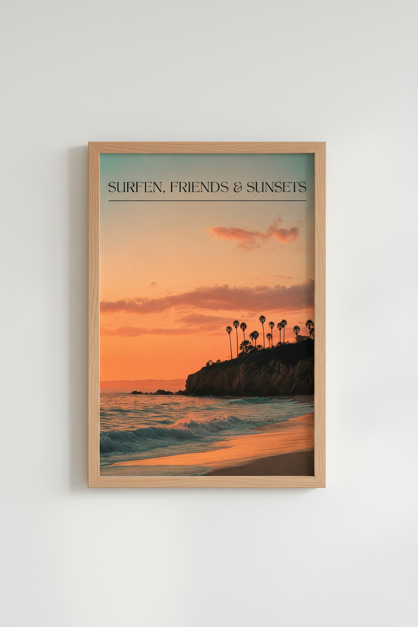 Coastal Sunset Wall Art Print | Beach House Decor | Aesthetic Surf Poster