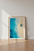 Aerial Surfboard Beach Art | Textured Blue Ocean Print, Coastal Home Decor
