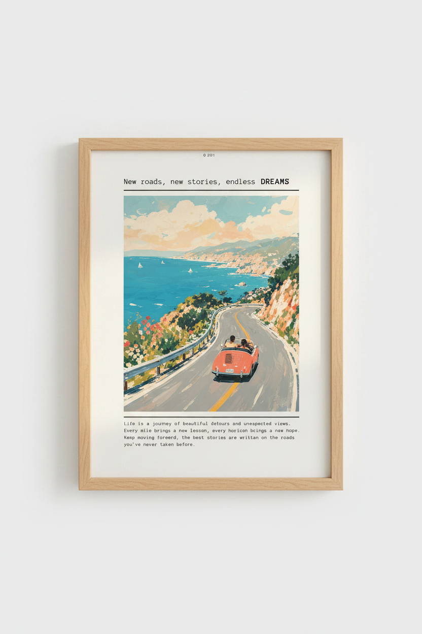Road Trip Wall Art Print | Travel Coastal Decor | Vintage Aesthetic Poster