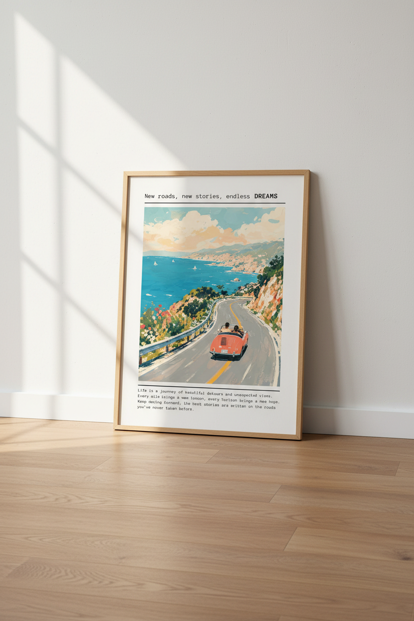 Road Trip Wall Art Print | Travel Coastal Decor | Vintage Aesthetic Poster