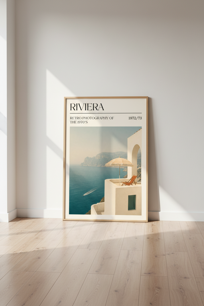 French Riviera Poster | Vintage 1970s Coastal Photography, Mediterranean Wall Art Print