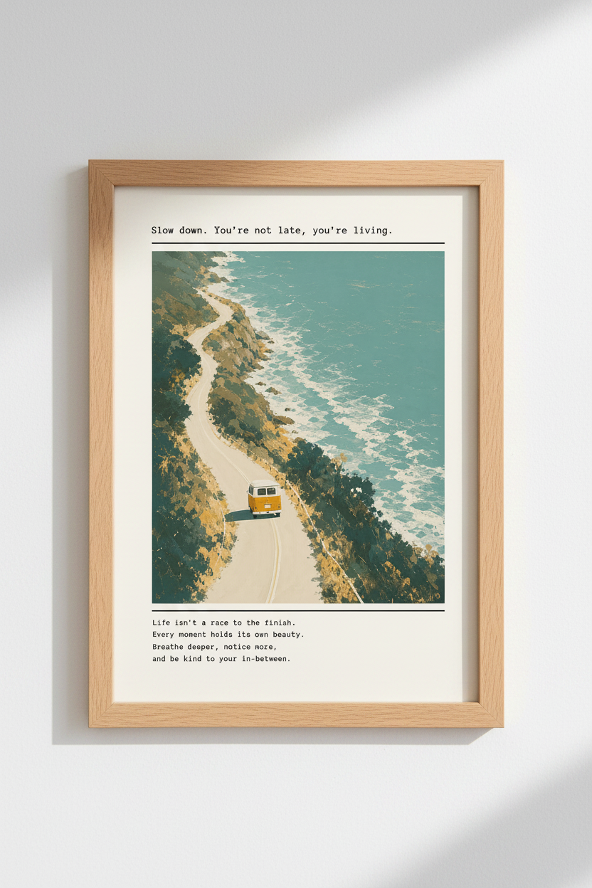 Retro Coastal Wall Art Print | Vintage Ocean Road Trip Poster | Aesthetic Quote Decor