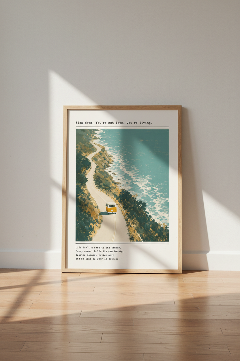 Retro Coastal Wall Art Print | Vintage Ocean Road Trip Poster | Aesthetic Quote Decor