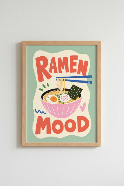 Japanese Food Art Print | Ramen Mood Kitchen Decor | Colorful Retro Poster
