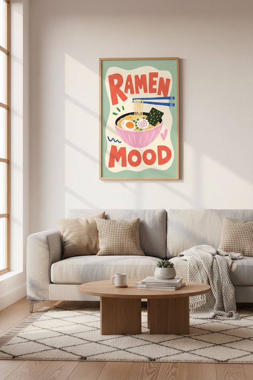 Japanese Food Art Print | Ramen Mood Kitchen Decor | Colorful Retro Poster
