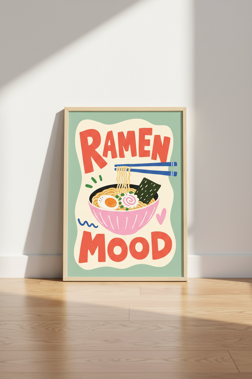 Japanese Food Art Print | Ramen Mood Kitchen Decor | Colorful Retro Poster