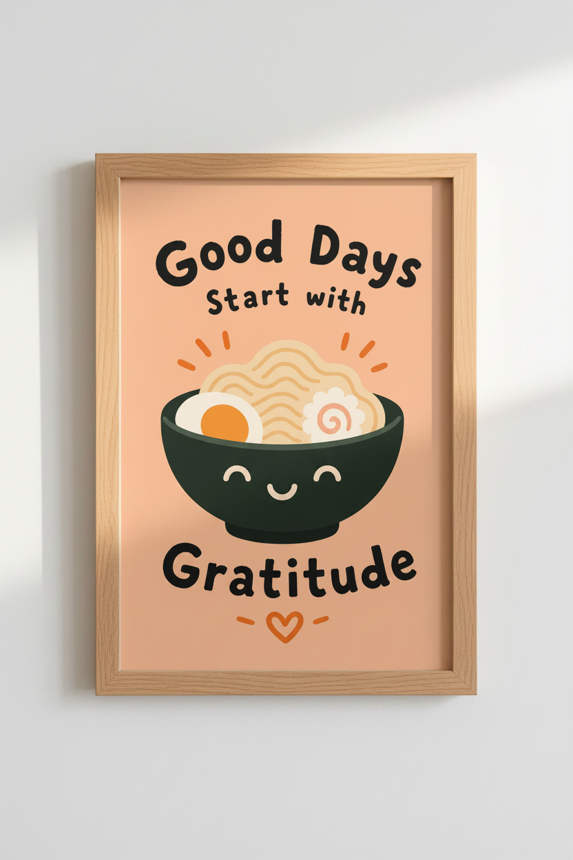 Ramen Kitchen Art Print | Japanese Food Decor, Cute Gratitude Poster