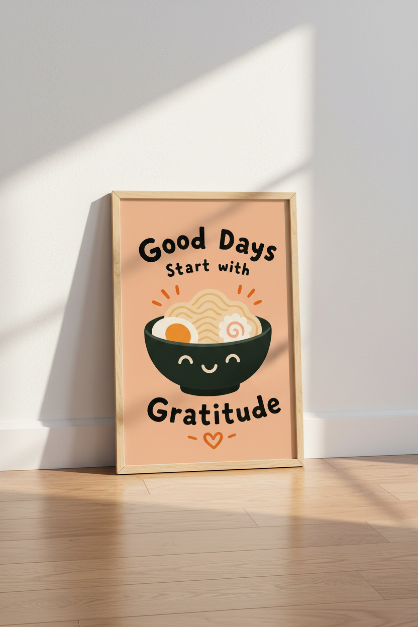 Ramen Kitchen Art Print | Japanese Food Decor, Cute Gratitude Poster