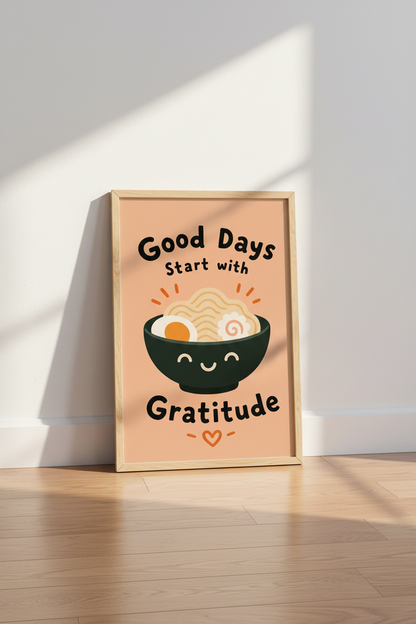 Ramen Kitchen Art Print | Japanese Food Decor, Cute Gratitude Poster