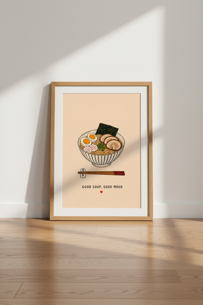 Ramen Bowl Illustration Wall Art | Kitchen Decor | Minimalist Japanese Food Poster