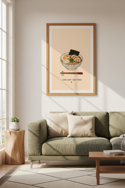 Ramen Bowl Illustration Wall Art | Kitchen Decor | Minimalist Japanese Food Poster