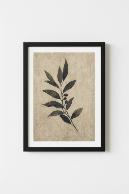 Olive Branch Botanical Wall Art | Rustic Neutral Print, Minimalist Farmhouse Decor