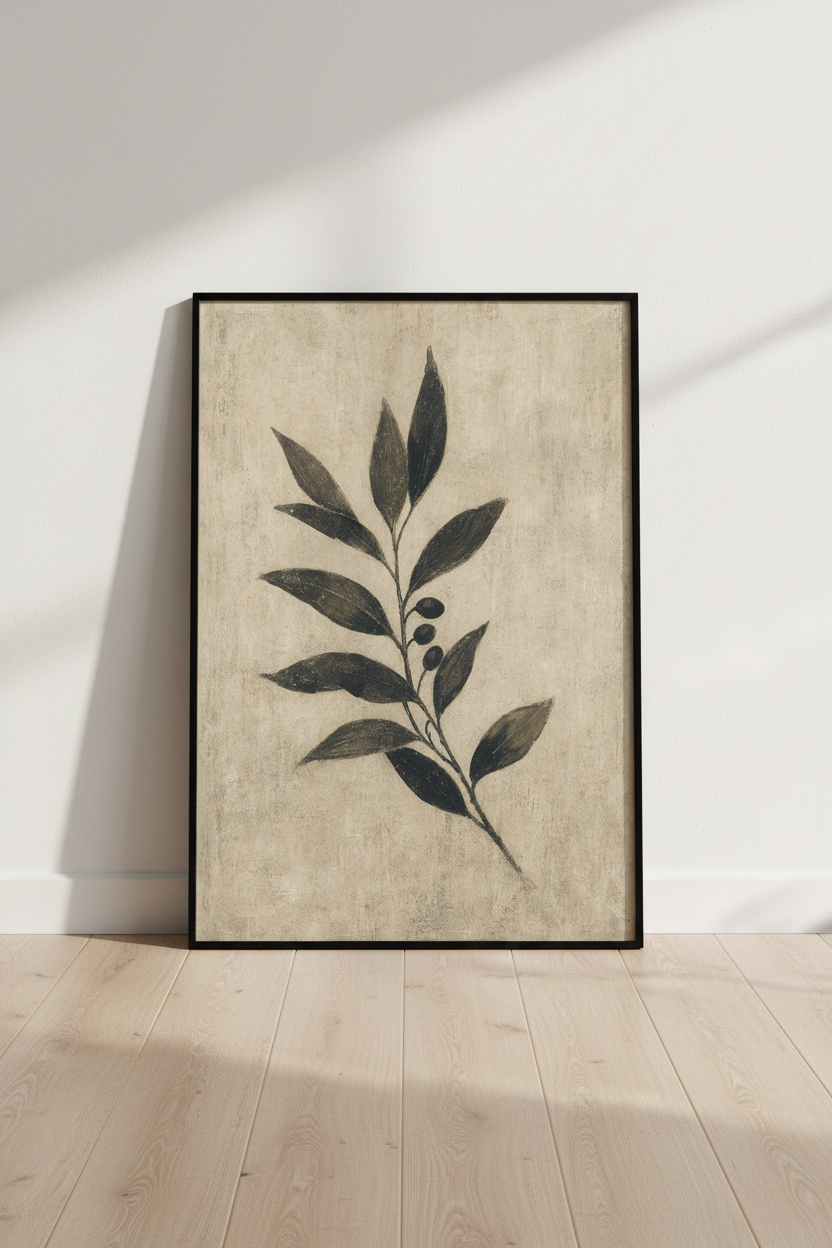 Olive Branch Botanical Wall Art | Rustic Neutral Print, Minimalist Farmhouse Decor