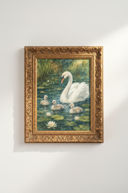 Watercolor Swan Art | Soothing Blues &amp; Greens, Living Room Decor