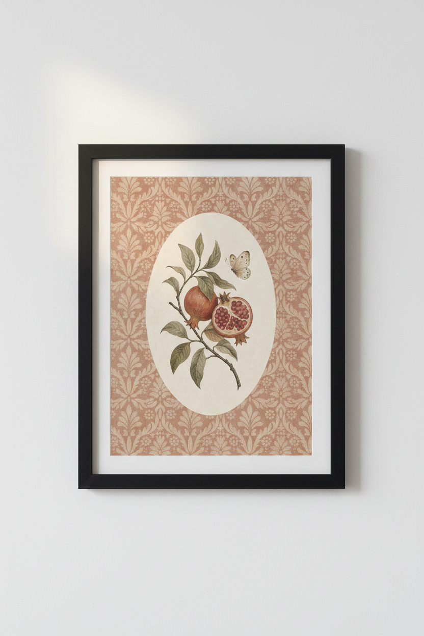 Vintage Pomegranate Botanical Wall Art | Terracotta Kitchen Decor | Cottagecore Poster