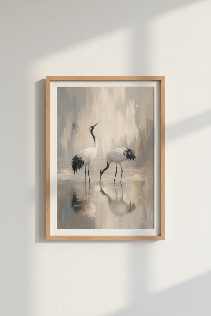 Japanese Crane Wall Art Print | Neutral Zen Decor | Minimalist Bird Poster