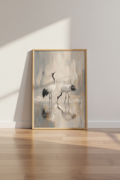 Japanese Crane Wall Art Print | Neutral Zen Decor | Minimalist Bird Poster
