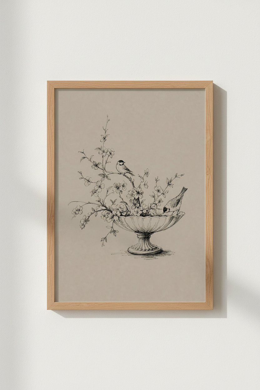 Botanical line art | Vintage ink sketch, Living room decor | Neutral poster