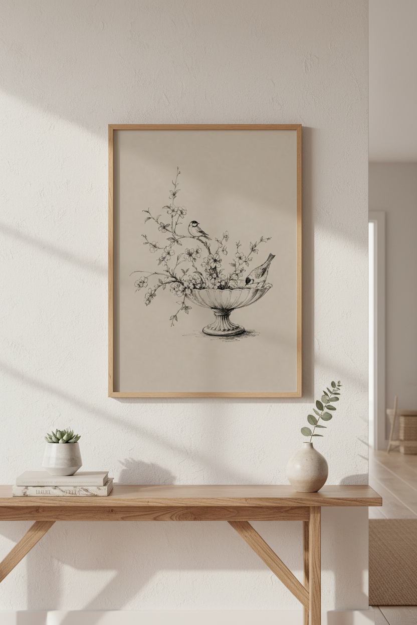 Botanical line art | Vintage ink sketch, Living room decor | Neutral poster