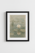 White Lily Pond Wall Art Print | Muted Sage Green Decor | Romantic Impressionist Poster