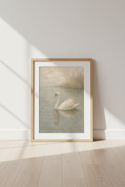 Swan Wall Art Print | Impressionist Pastel Hues | Living Room Decor | Poster
